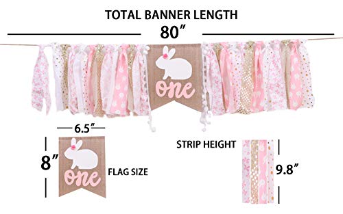 WAWUO Pink Rabbit 1st Birthday High Chair Banner - 80 Inch Fabric Banner for Baby Girl Princess Party Decorations