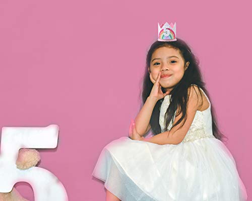 WAWUO Rainbow Birthday Crown for Girls 1-6, Light Pink Glitter Felt Hat with Pastel Rainbow, Party Supplies Photo Prop