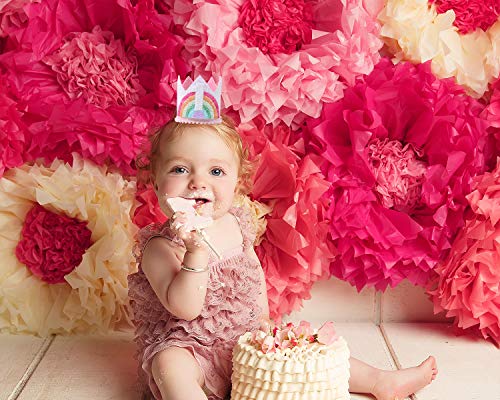 WAWUO Rainbow Birthday Crown for Girls – Light Pink Glitter Felt Hat for 1–6 Year Olds