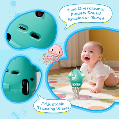 WAYPIN SION Green Crawling Dancing Octopus Toy – Rechargeable Sensory Toy with Lights & Music for Babies Tummy Time, Birthday Gift