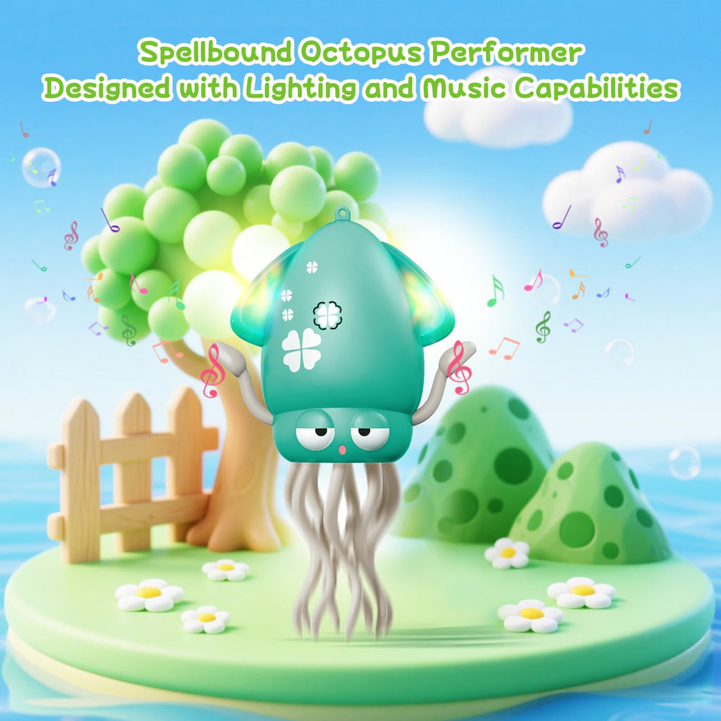 WAYPIN SION Green Crawling Dancing Octopus Toy – Rechargeable Sensory Toy with Lights & Music for Babies Tummy Time, Birthday Gift