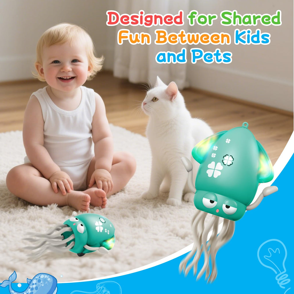 WAYPIN SION Green Crawling Dancing Octopus Toy – Rechargeable Sensory Toy with Lights & Music for Babies Tummy Time, Birthday Gift