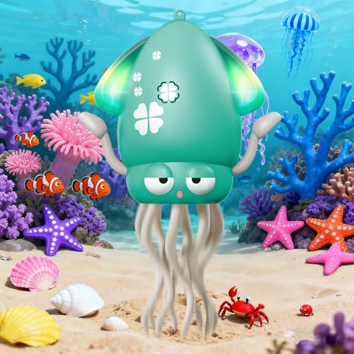 WAYPIN SION Green Crawling Dancing Octopus Toy – Rechargeable Sensory Toy with Lights & Music for Babies Tummy Time, Birthday Gift