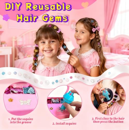 WDFXLWT Hair Gem Stamper Kit – Reusable Sequins, No Glue, One-Click Application for Kids