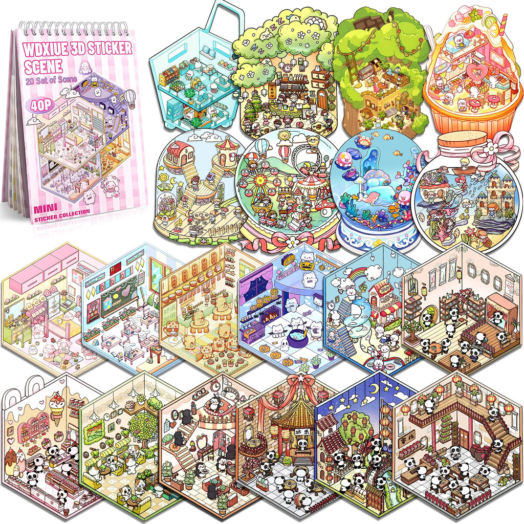 WDXIUE Scene Sticker Kit – 20 DIY 3D Sticker Scenes for Creative Play and Stress Relief