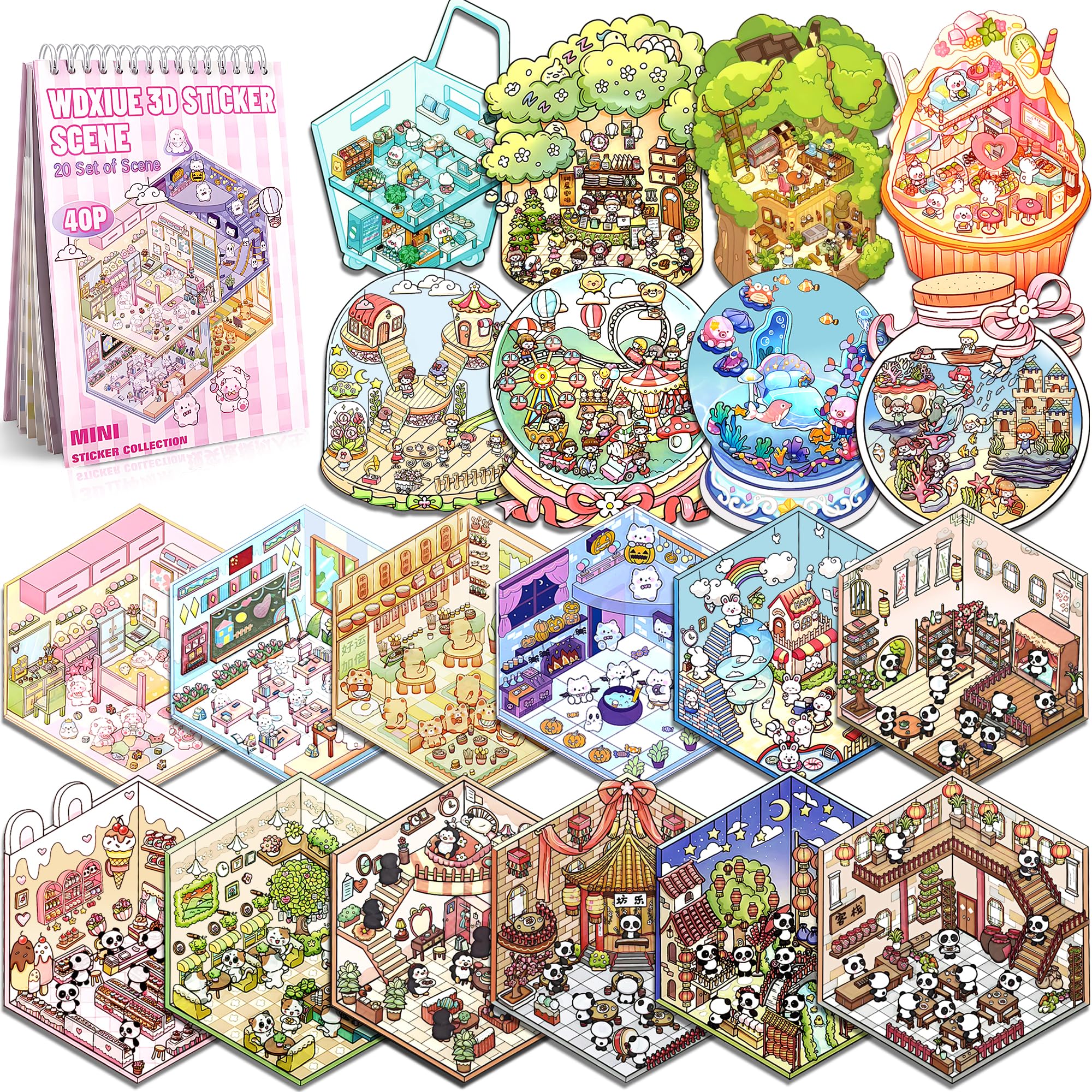 WDXIUE Scene Sticker Kit – 20 DIY 3D Sticker Scenes for Creative Play and Stress Relief