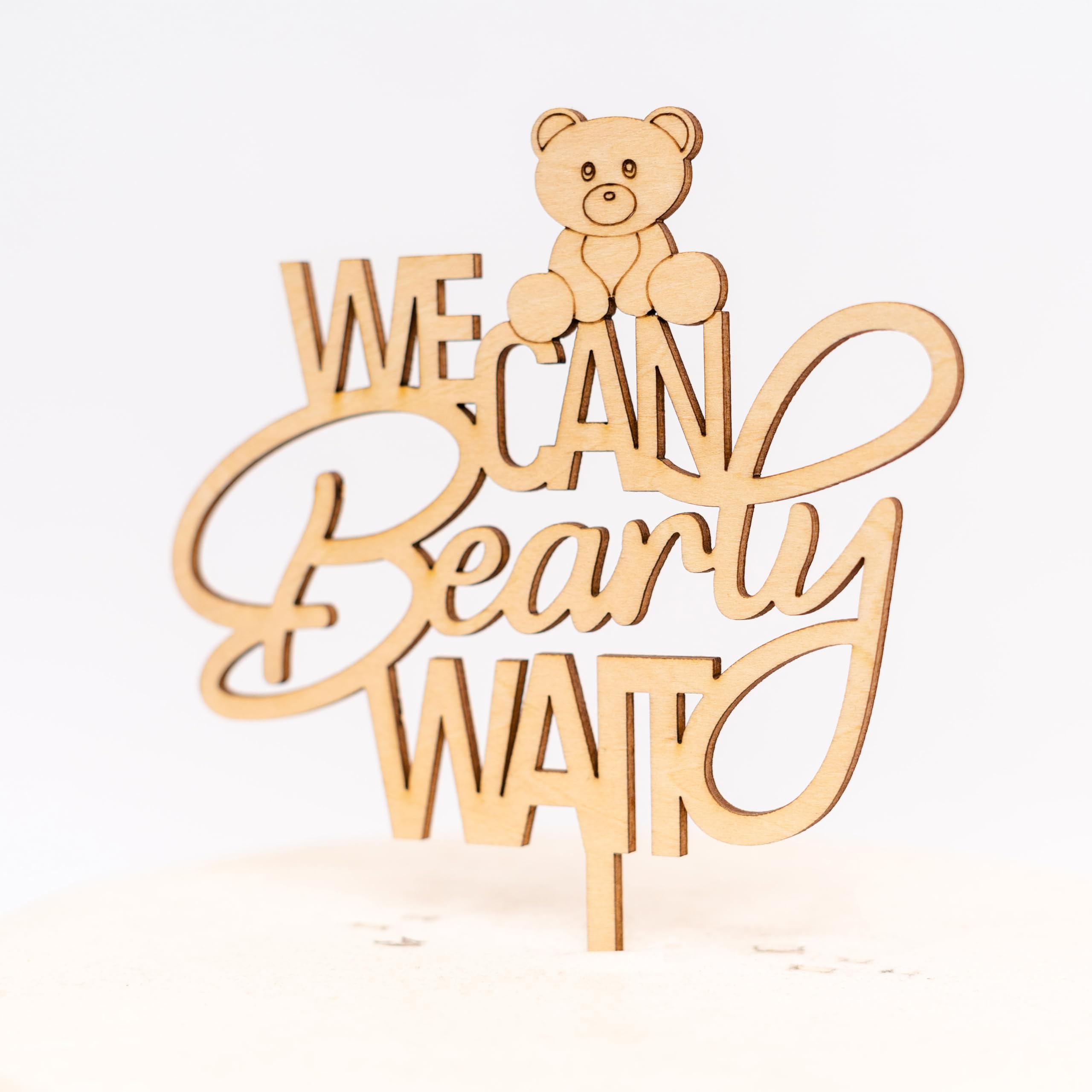 We Can Bearly Wait Wooden Cake Topper - Bear Theme Baby Shower Decoration, 8x10 Inches