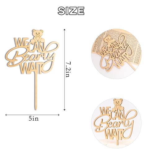 We Can Bearly Wait Wooden Cake Topper - Bear Theme Baby Shower Decoration, 8x10 Inches