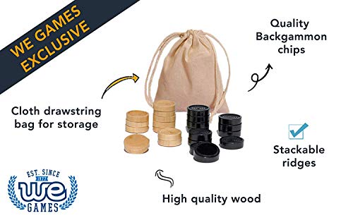 WE Games 1.5 Inch Wooden Checkers Pieces – 24 Natural & Black Stained Stackable Checkers with Storage Bag