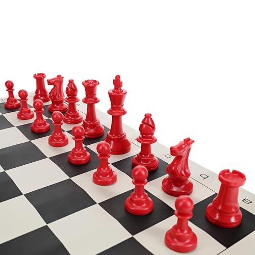 WE Games Color Bright Half Chess Set: Red Staunton Tournament Pieces (3.75in King)