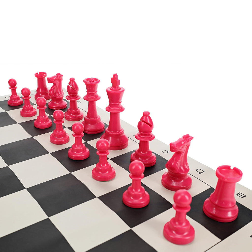 WE Games Color Bright Pink Plastic Staunton Chess Pieces - Half Set (17 Pieces) with 3.75 in King
