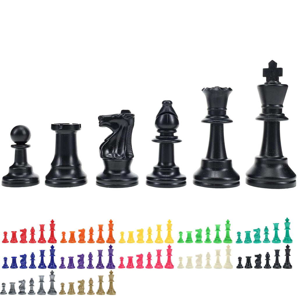 WE Games Color Bright Plastic Staunton Tournament Chess Pieces - Half Set (Black) with 3.75 in. King