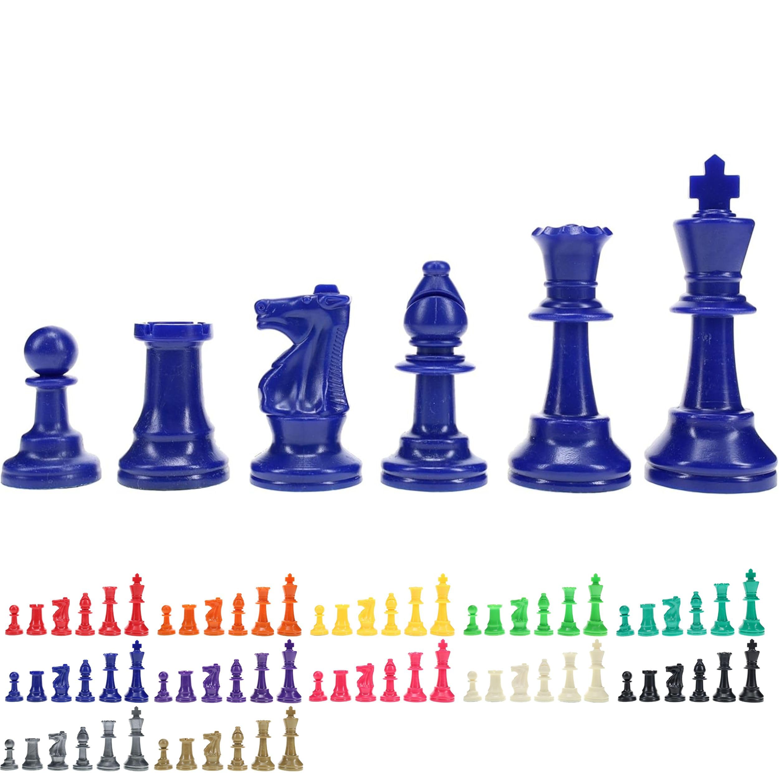 WE Games Color Bright Plastic Staunton Tournament Chess Pieces – Blue Half Set with 3.75 in. King