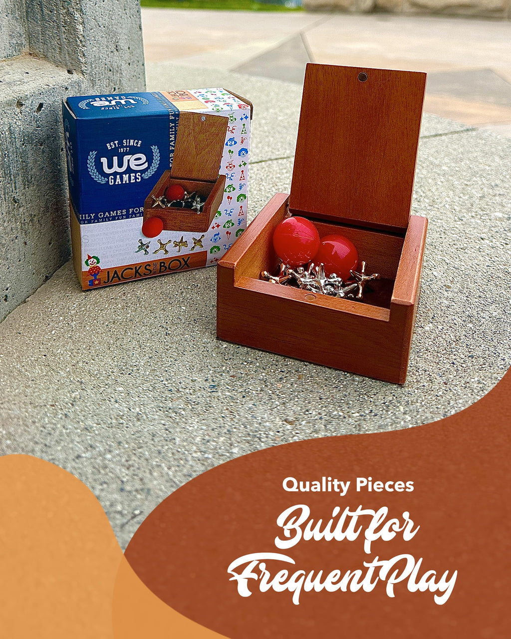 WE Games Metal Jacks Set – 10 Jacks, 2 Red Balls, Wooden Box