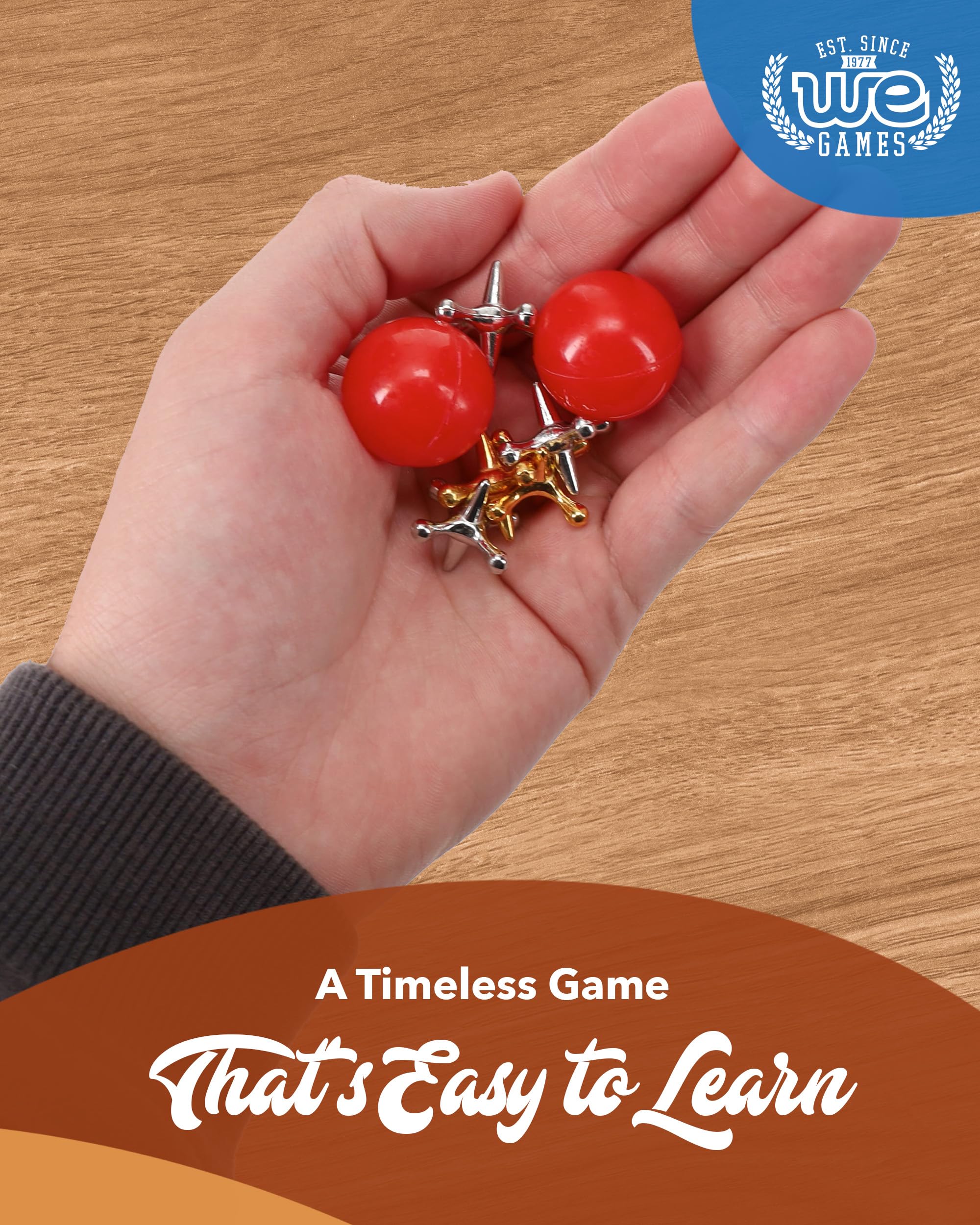 WE Games Metal Jacks Set – 10 Jacks, 2 Red Balls, Wooden Box
