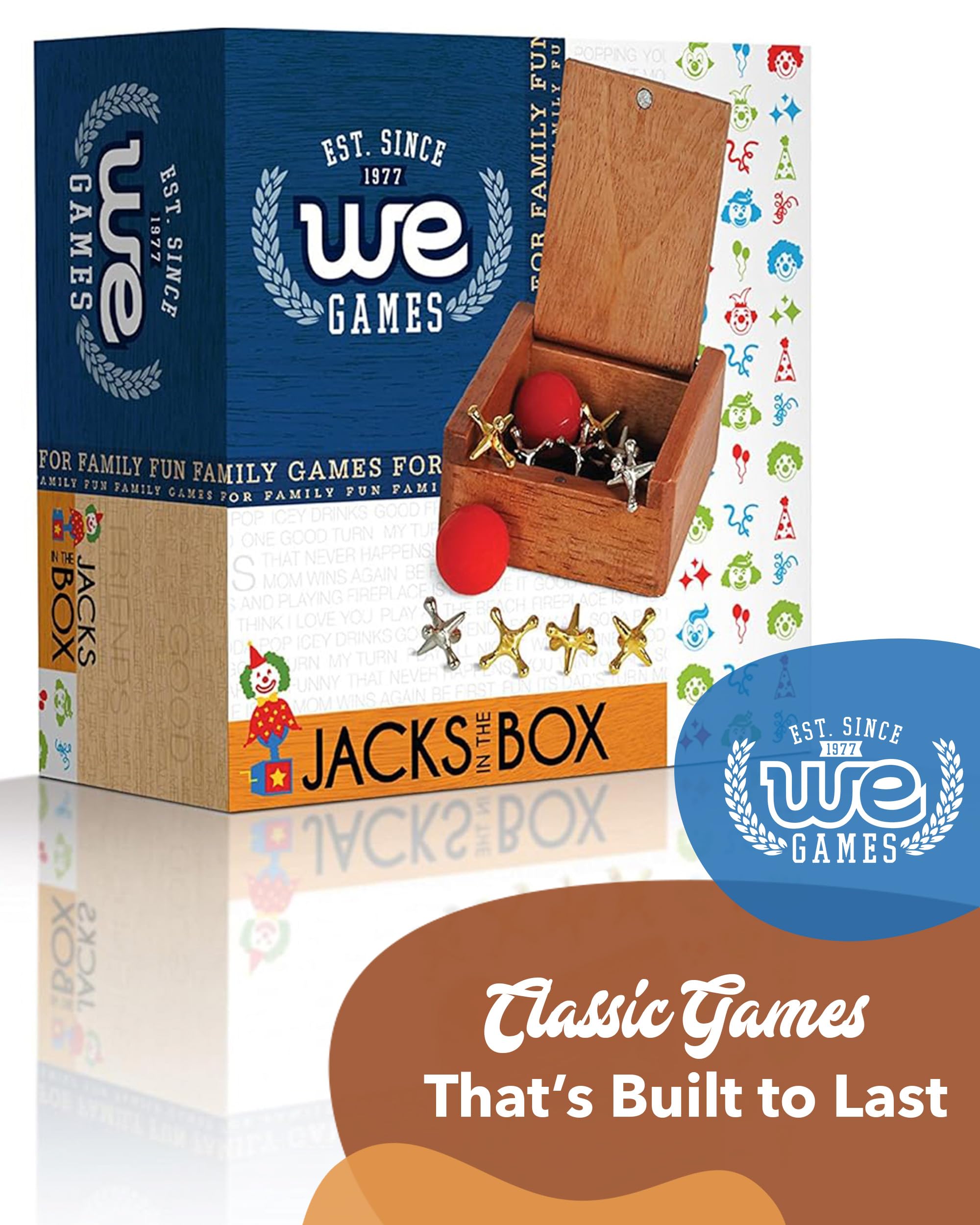 WE Games Metal Jacks Set – 10 Jacks, 2 Red Balls, Wooden Box