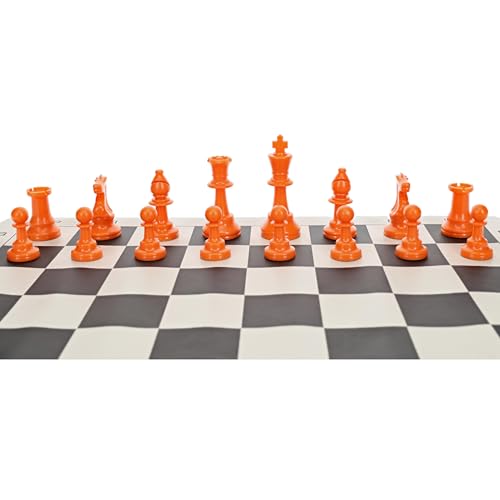 WE Games Orange Plastic Staunton Chess Pieces – 3.75 in King, Tournament Half Set with Extra Queen