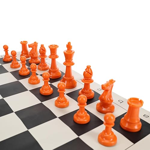 WE Games Orange Plastic Staunton Chess Pieces – 3.75 in King, Tournament Half Set with Extra Queen