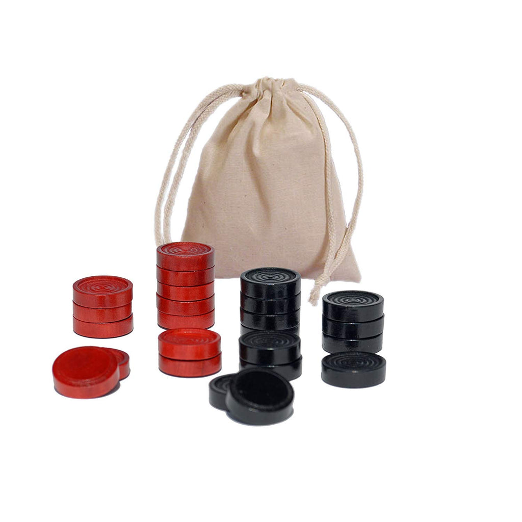 WE Games Wood Backgammon Chips – 30 Pieces, 1.125 Inches, Red & Black, with Cloth Pouch