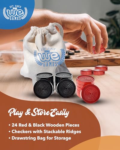 WE Games Wooden Checkers Pieces - 24 Red & Black, 1.5-inch, with Storage Bag