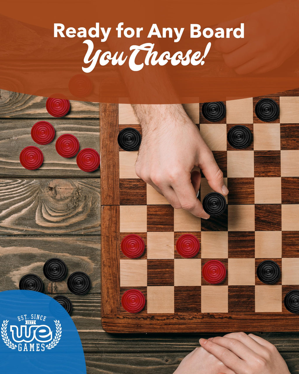 WE Games Wooden Checkers Pieces - 24 Red & Black, 1.5-inch, with Storage Bag