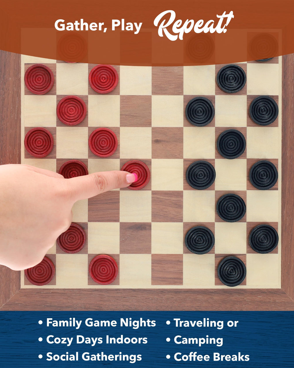 WE Games Wooden Checkers Pieces - 24 Red & Black, 1.5-inch, with Storage Bag