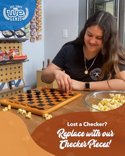 WE Games Wooden Checkers Pieces - 24 Red & Black Checkers, 1.062-inch, with Storage Bag