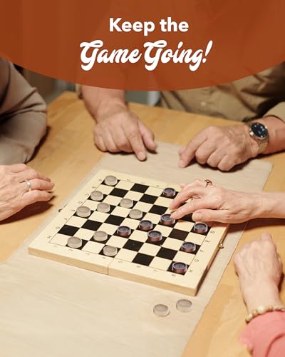 WE Games Wooden Checkers Pieces (1.5 inch) – 24 Brown & Natural Stained Stackable Ridges with Drawstring Bag
