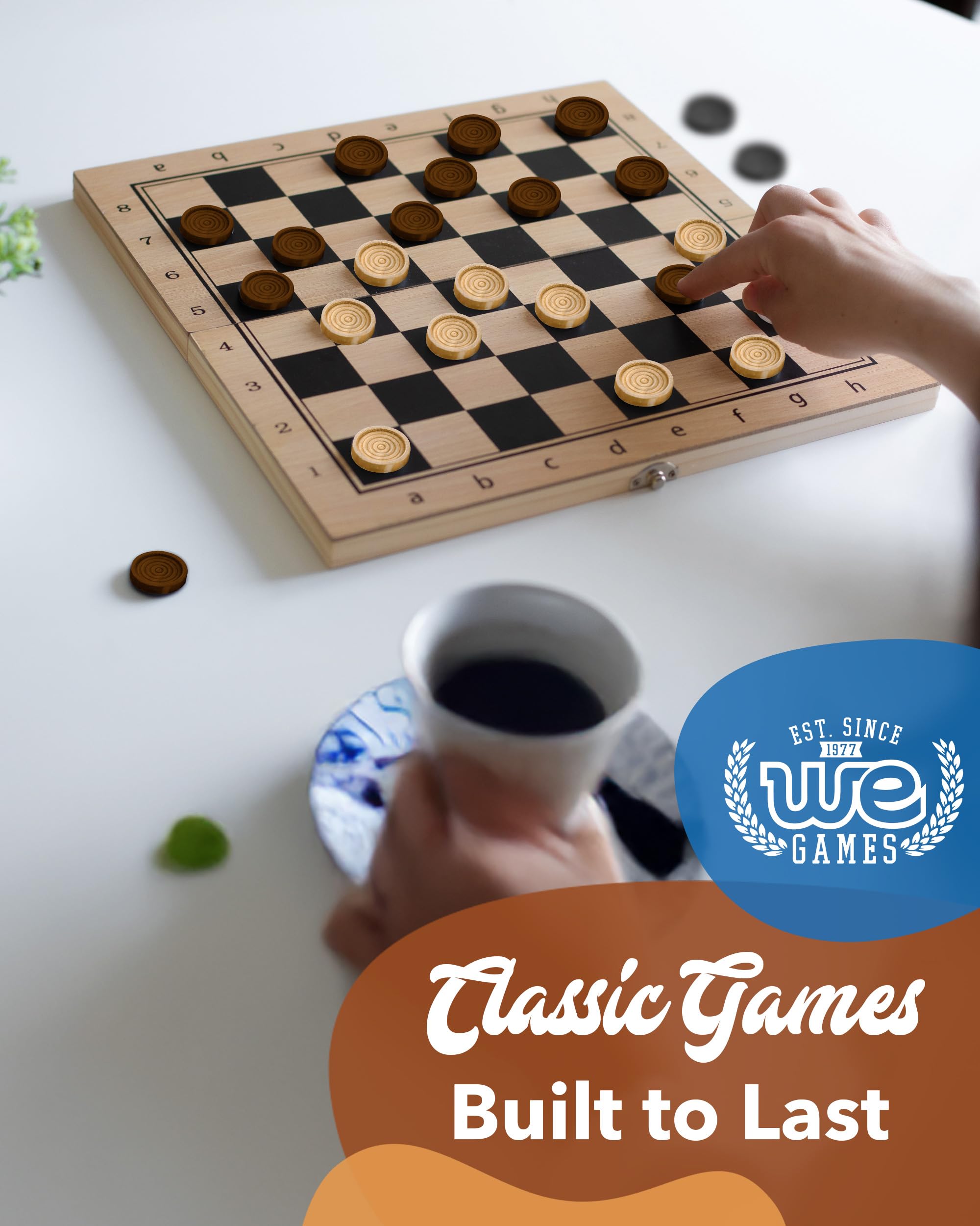 WE Games Wooden Checkers Pieces (1.5 inch) – 24 Brown & Natural Stained Stackable Ridges with Drawstring Bag