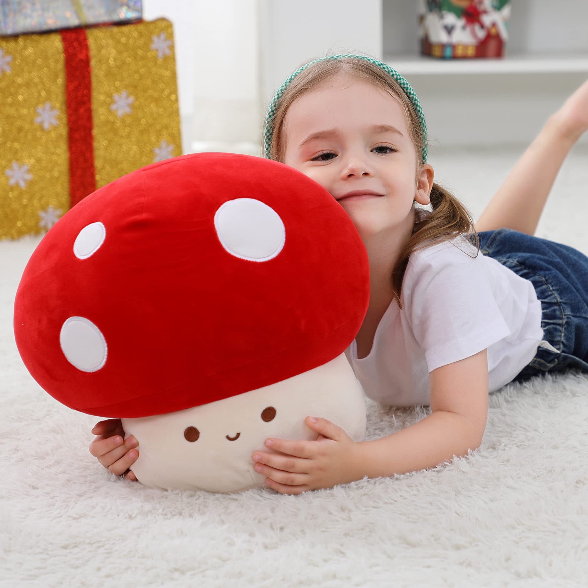 WeBingo 9 Inch Mushroom Plush Pillow – Super Soft Cute Stuffed Animal Toy for Kids and Adults