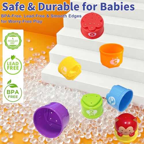 WEEJOYGAM Light-Up Stacking Cups for Toddlers - 10-Piece Nesting Toy with Sounds, Montessori Bath & Beach Toy