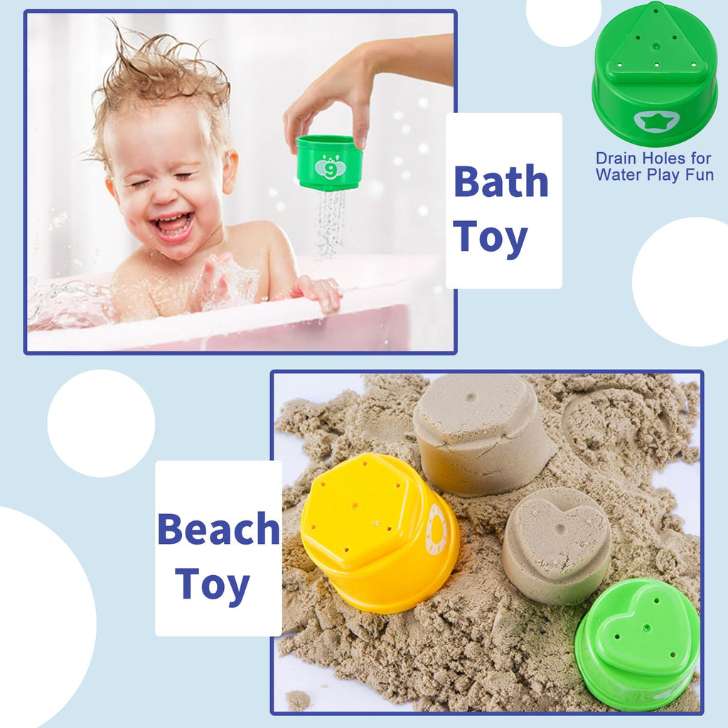 WEEJOYGAM Light-Up Stacking Cups for Toddlers - 10-Piece Nesting Toy with Sounds, Montessori Bath & Beach Toy