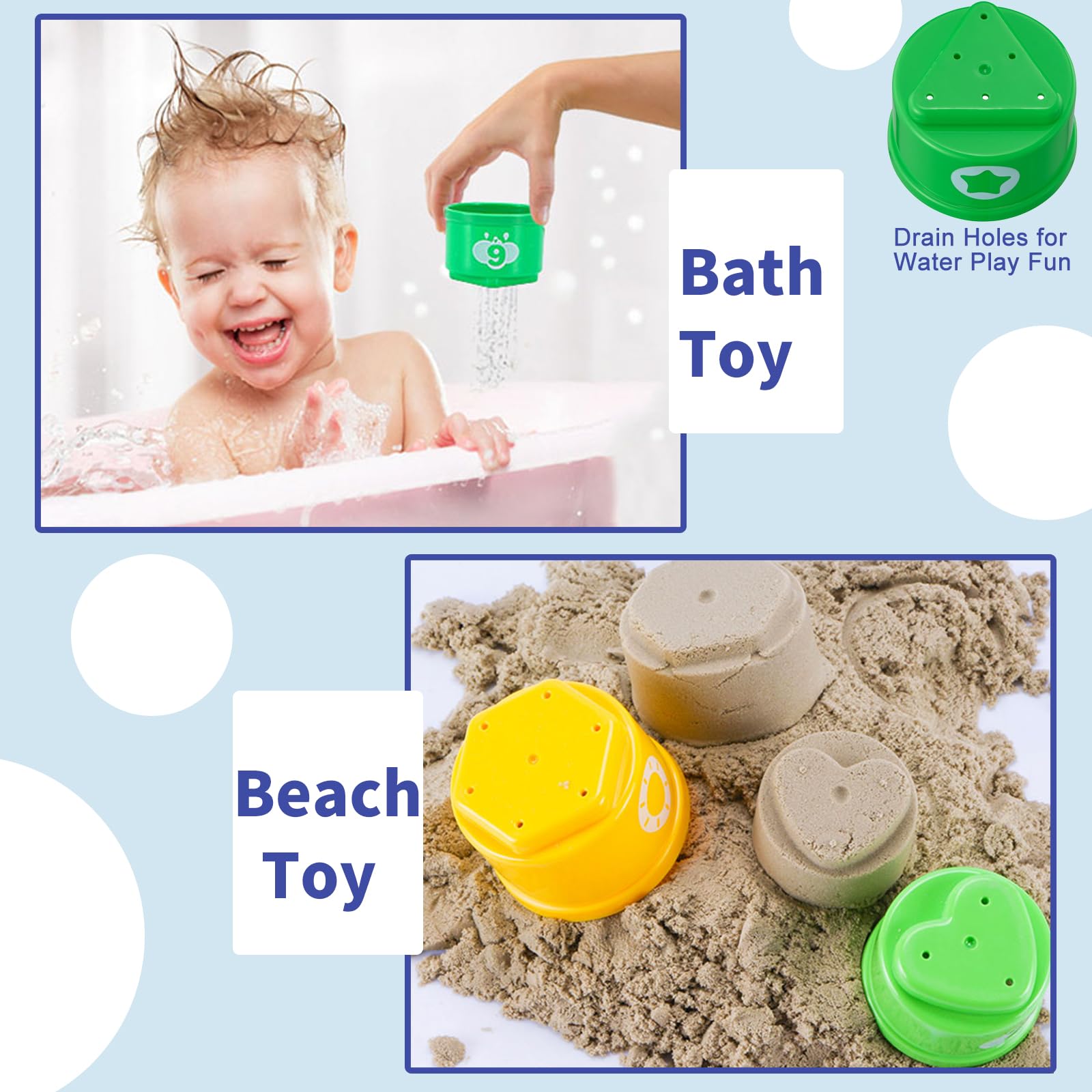 WEEJOYGAM Light-Up Stacking Cups for Toddlers - 10-Piece Nesting Toy with Sounds, Montessori Bath & Beach Toy