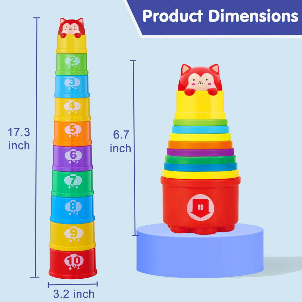 WEEJOYGAM Light-Up Stacking Cups for Toddlers - 10-Piece Nesting Toy with Sounds, Montessori Bath & Beach Toy