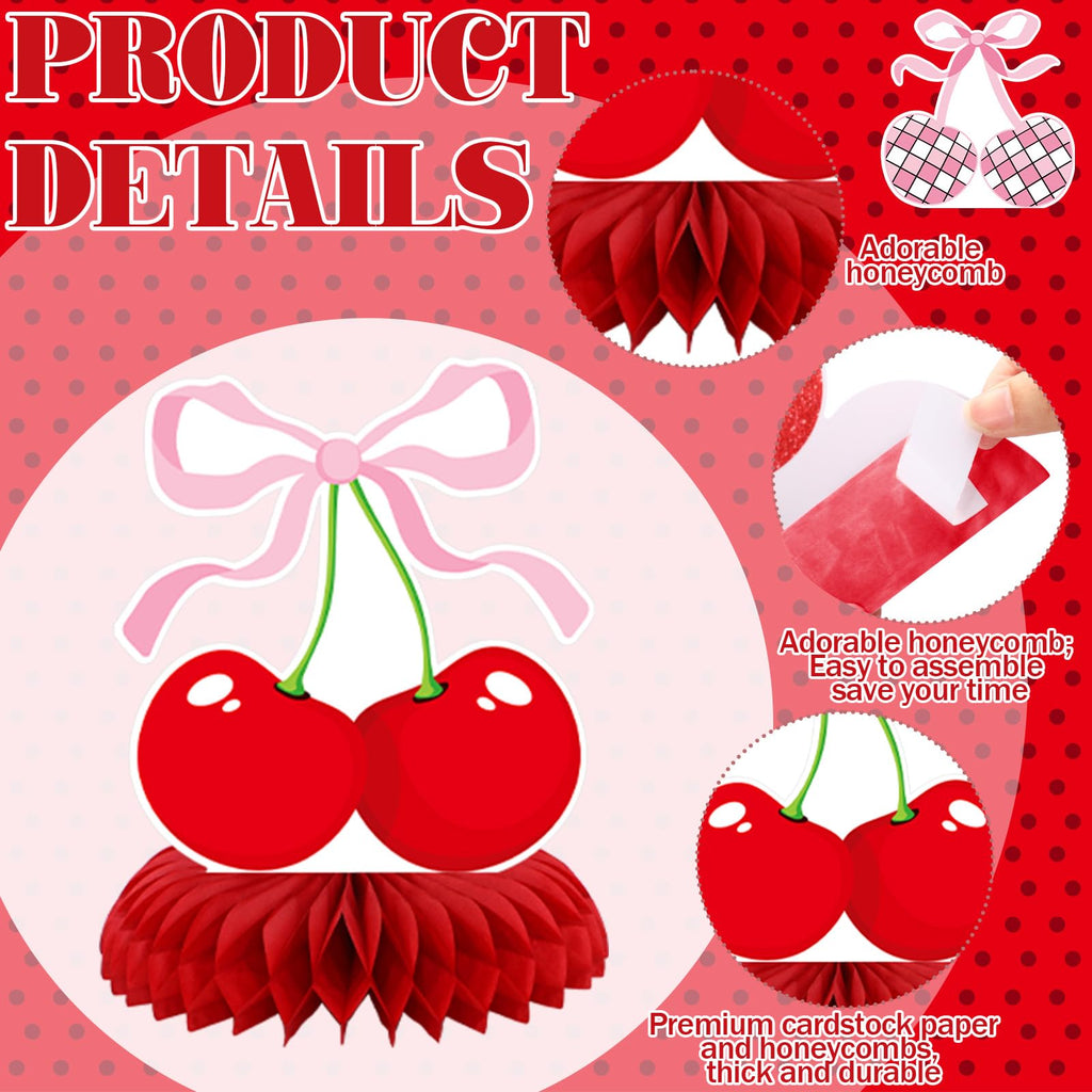 Weekgrat 12-Piece Cherry Honeycomb Centerpiece Set – Pink & Red 3D Table Decor for Birthday, Baby Shower, or Bachelor Party