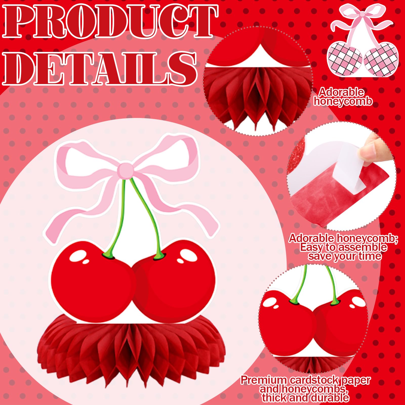 Weekgrat 12-Piece Cherry Honeycomb Centerpiece Set – Pink & Red 3D Table Decor for Birthday, Baby Shower, or Bachelor Party