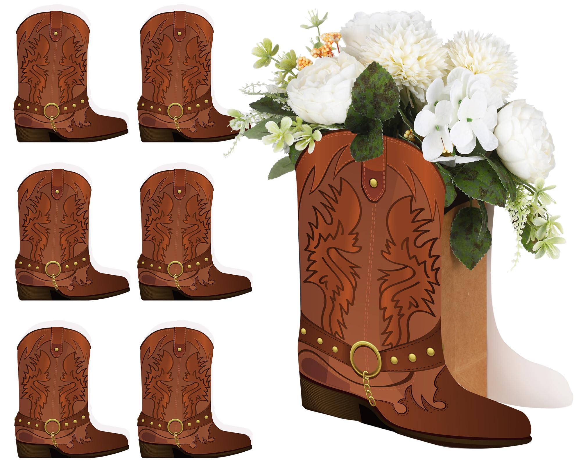Weekgrat 8-Piece Brown Cowboy Boot Flower Box Set for Western Themed Party Centerpieces and Favors
