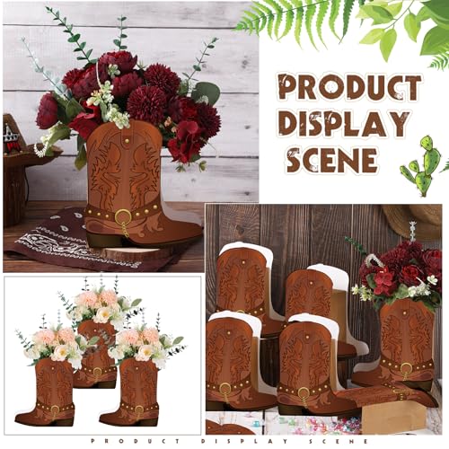 Weekgrat 8-Piece Brown Cowboy Boot Flower Box Set for Western Themed Party Centerpieces and Favors