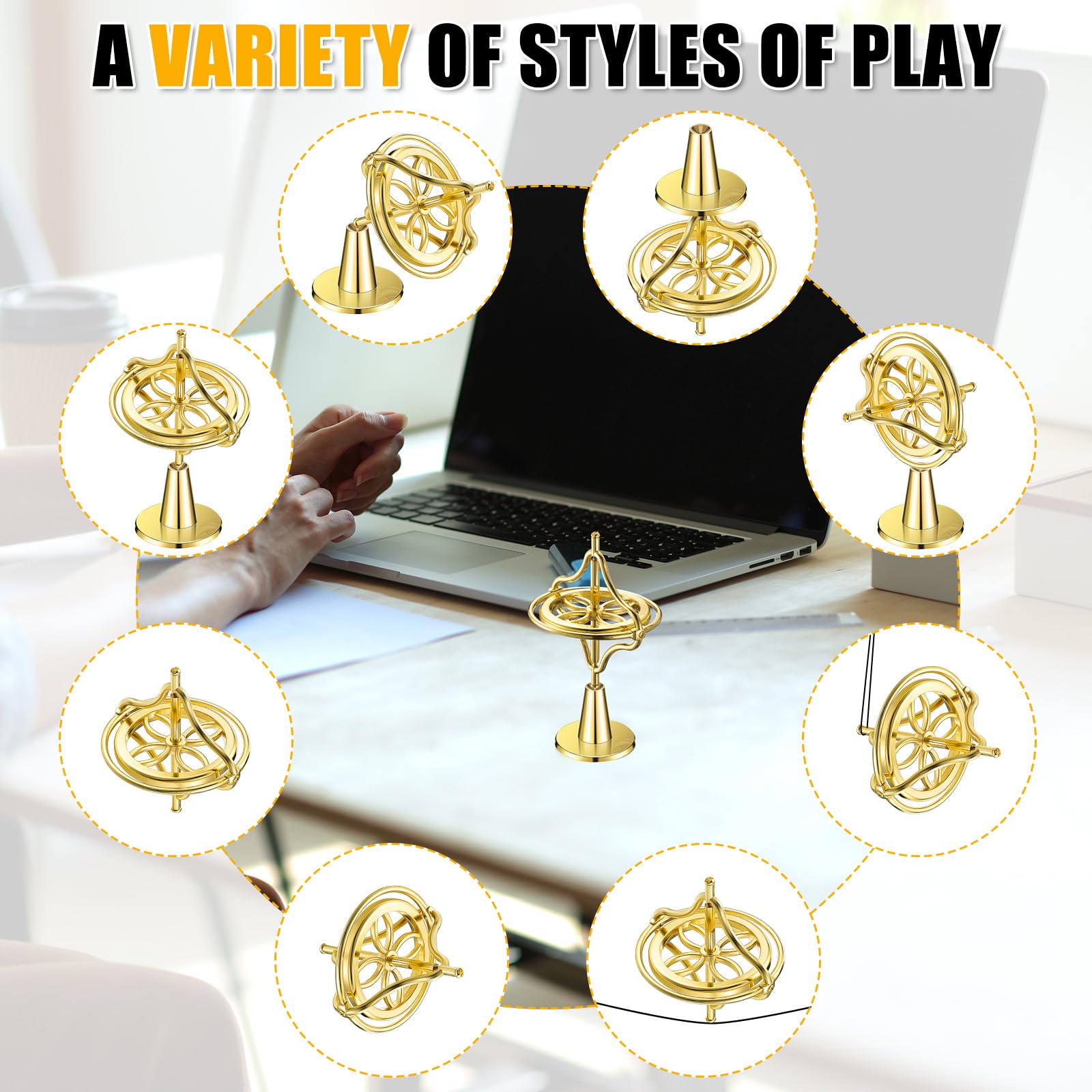 Weewooday Gold Metal Gyroscope Spinning Top – Anti-Gravity Stress Relief Toy
