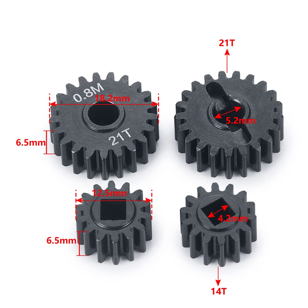 WEFEINO Harden Steel Overdrive Portal Gears (14T/21T) Upgrade for Axial SCX10 & Capra RC Crawler