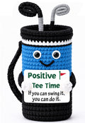 WelDesine Crocheted Golf Bag Figurine – Smiling Golf Decor with Inspirational Quote, Handmade Gift for Dad, Husband, Golfer