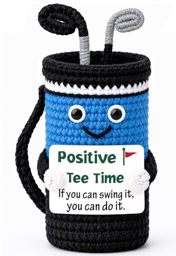 WelDesine Crocheted Golf Bag Figurine – Smiling Golf Decor with Inspirational Quote, Handmade Gift for Dad, Husband, Golfer