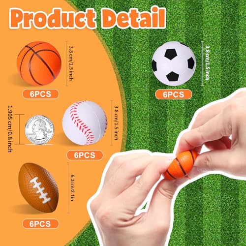 WELLVO 24-Pack Mini Foam Sports Balls - Stress Relief Toys for Kids & Adults, Party Favors, Goodie Bag Stuffers