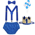 WELROG Baby Boys First Birthday Cake Smash Outfit Set - Bow Tie Suspenders Bloomers Crown (Gold Sparkle)