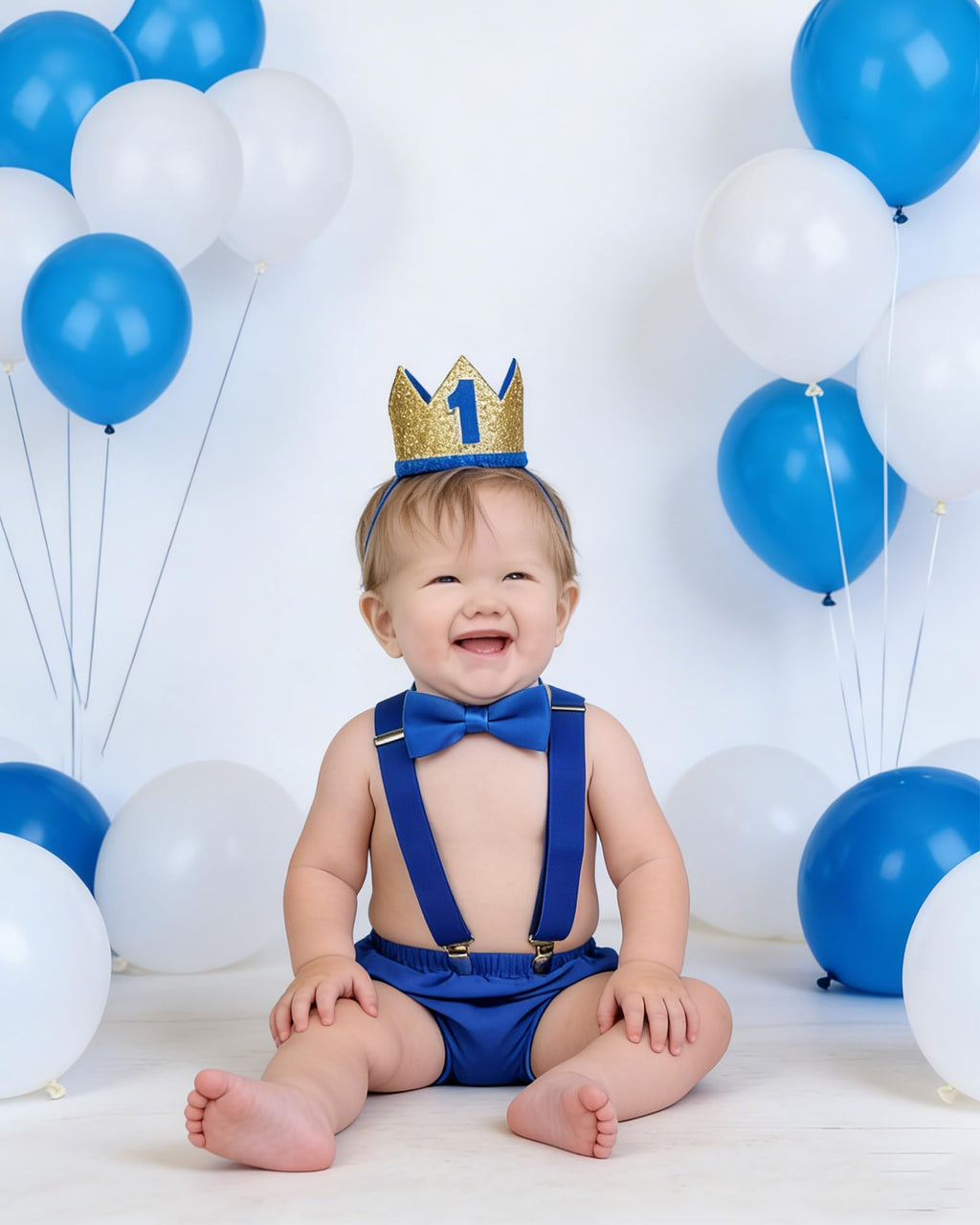 WELROG Baby Boys First Birthday Cake Smash Outfit Set - Bow Tie Suspenders Bloomers Crown (Gold Sparkle)
