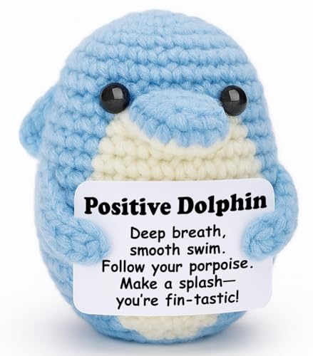 Weming Handmade Crochet Dolphin Plush with Inspirational Card – Emotional Support Gift for Women Coworkers and Dolphin Lovers
