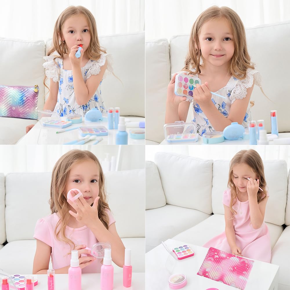 WenToyce Pretend Makeup Kit for Girls – 11-Piece Play Cosmetic Set with Bag (Pink)