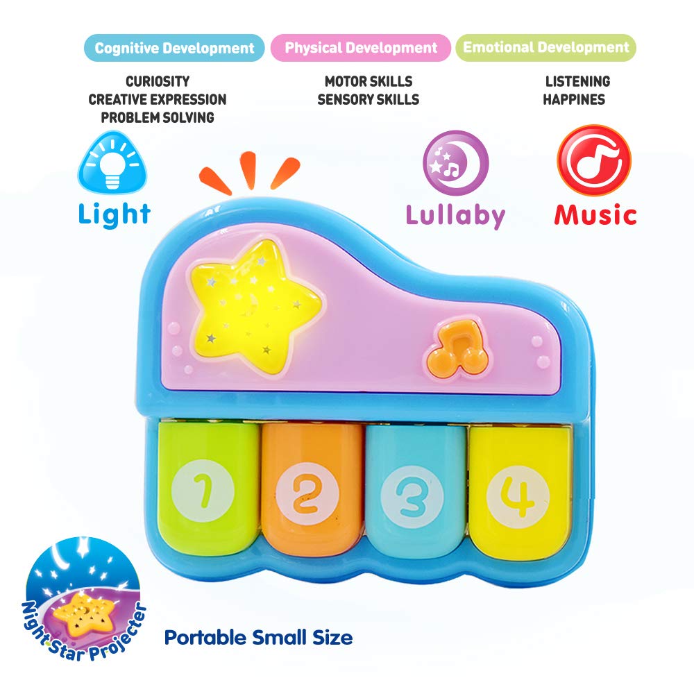 WEofferwhatYOUwant Baby Piano with Star Projector, 4 Play Modes, Lullabies, BPA-Free, for Ages 6+ Months