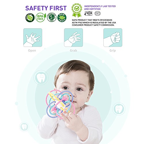 WEofferwhatYOUwant Baby Sensory Teether Ball – 12 Soft TPU Rings with Rattle for 0-6 Months