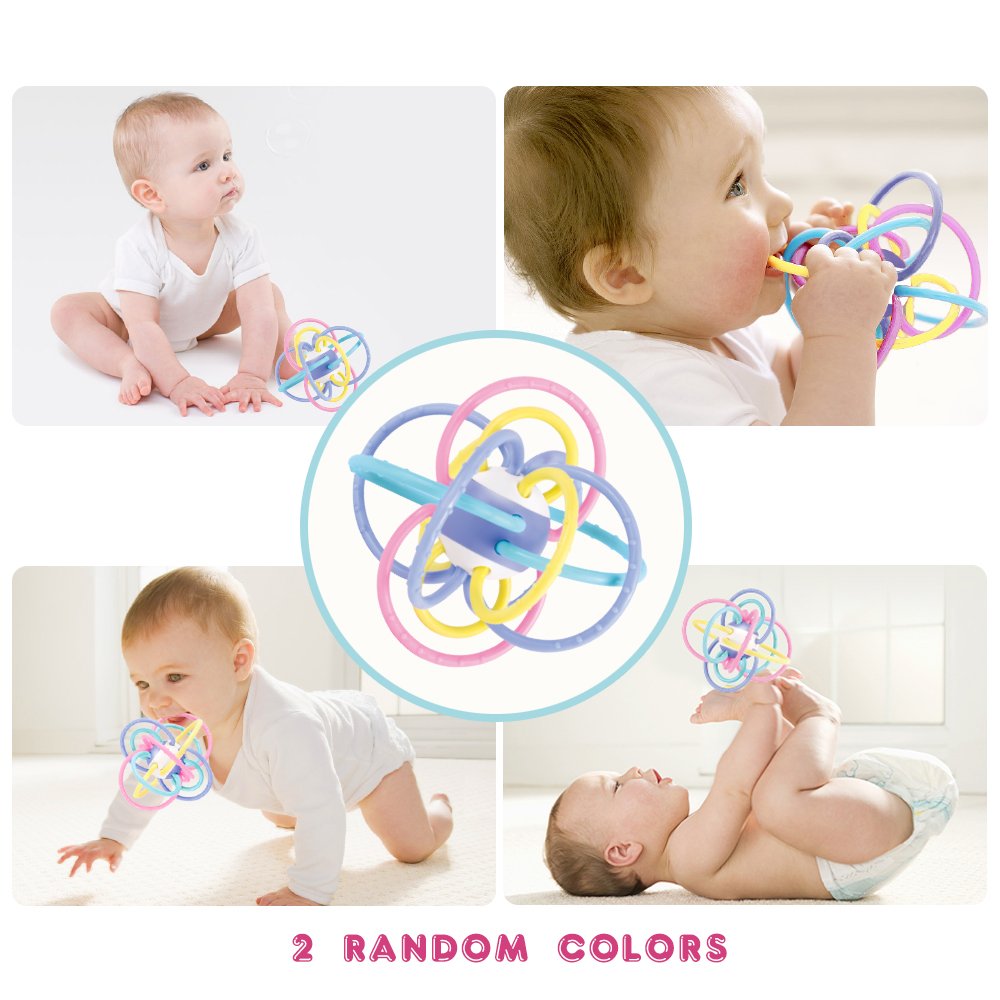 WEofferwhatYOUwant Baby Sensory Teether Ball – 12 Soft TPU Rings with Rattle for 0-6 Months